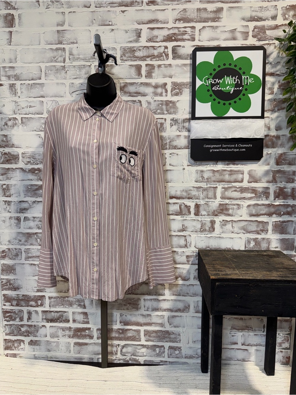 Madewell Blush Pink and White Striped Button-Up Shirt with Eyelash Pocket